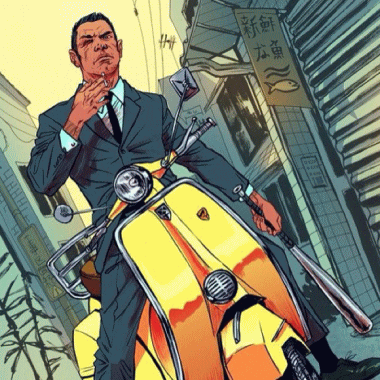 Suited badass on a scooter