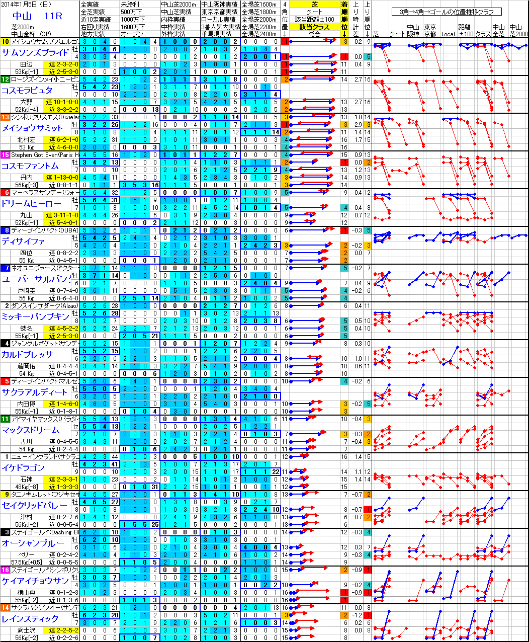 中山 2014年1月5日 （日） ： 11R － 分析データ
