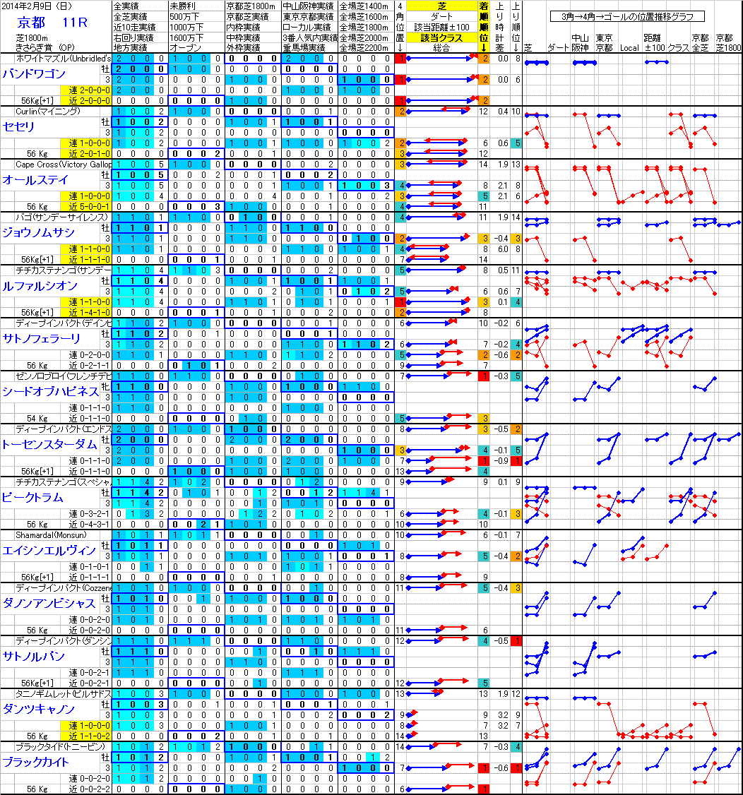 京都 2014年2月9日 （日） ： 11R － 分析データ