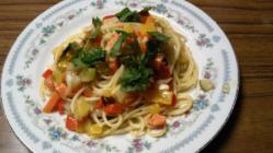 海老とカラフル野菜のパスタ
