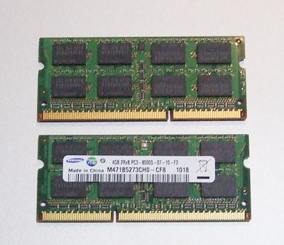 SAMSUNG(サムスン)のSODIMM DDR3 SDRAM PC3-8500 4GBが２枚